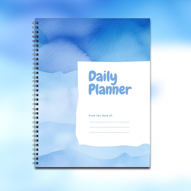 Serene Daily Planner - Watercolor Design in Shades of Blue| Dated and Undated Options
